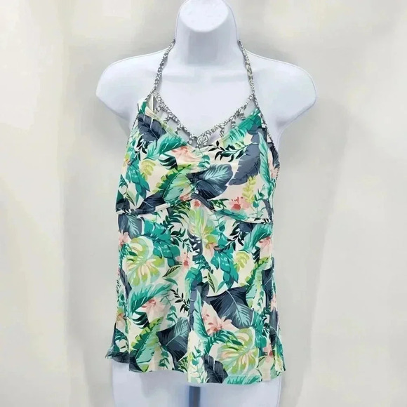 True Craft Green Blue Tankini Swimsuit Swimwear Halter Top Padded Bra Bathing XL - Picture 1 of 3